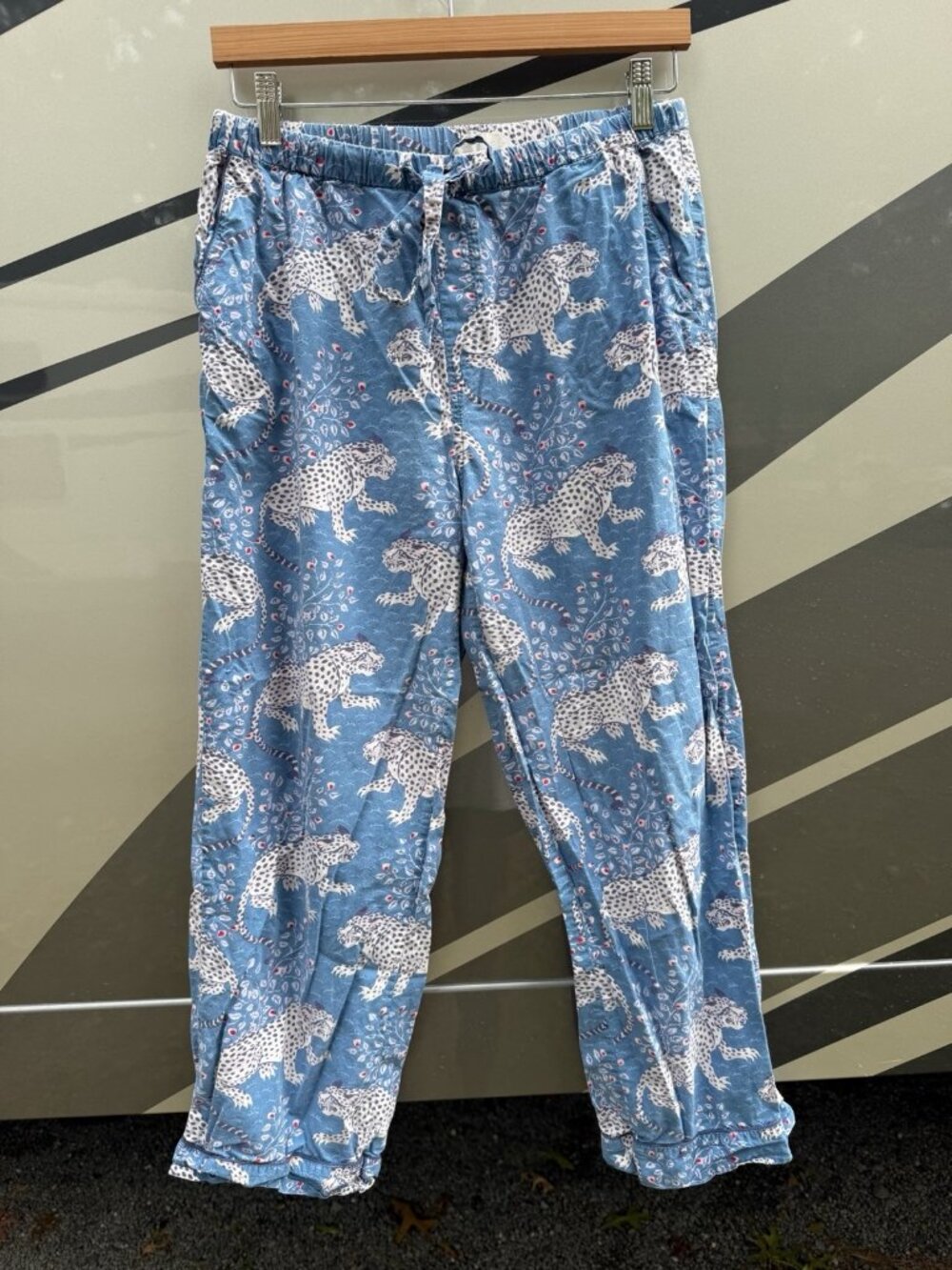 Printfresh Bagheera pajama poplin pants blue pink jungle drawstring M lounge